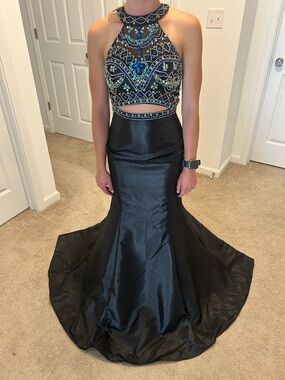 Jolene  Black Prom Dress with Blue & Teal Beading size 2